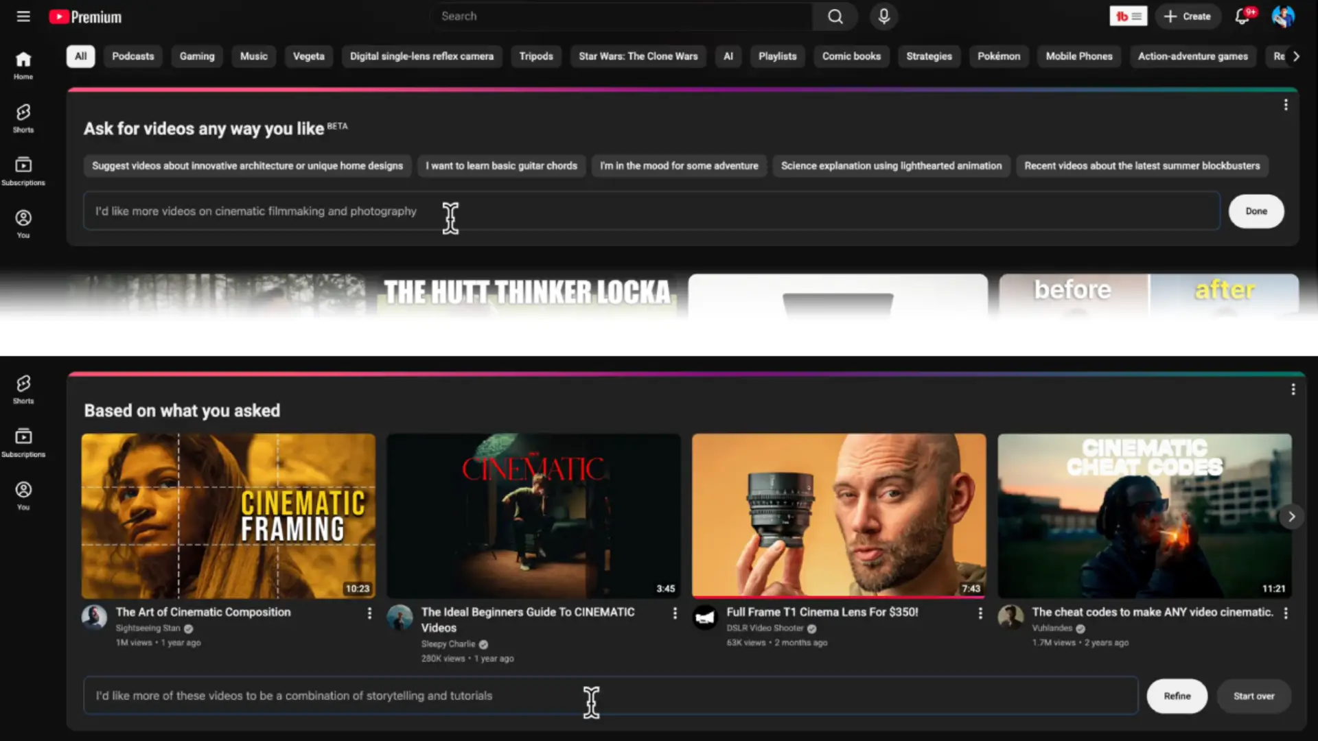YouTube Ask for Videos AI Feature on Homepage